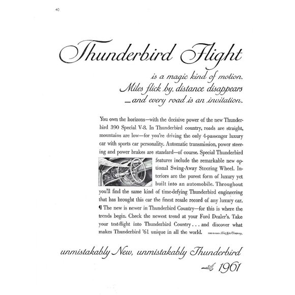 1961 Ad Thunderbird Ford Country Sports Car Luxury Auto Vintage Print 2 PG 9 in - Picture 2 of 3
